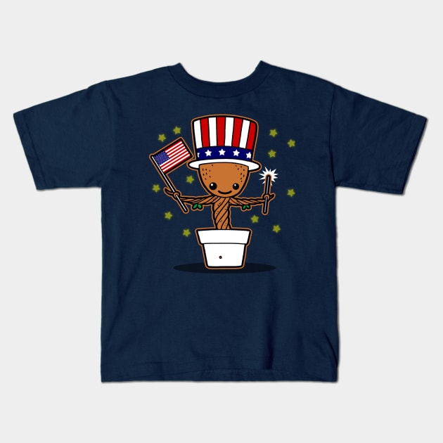 Cute USA Patriotic American Superhero Freedom Loving Alien Kids T-Shirt by BoggsNicolas